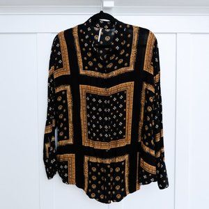 Free People, Little Secrets Black Bandana Paisley Print Long Sleeve Shirt